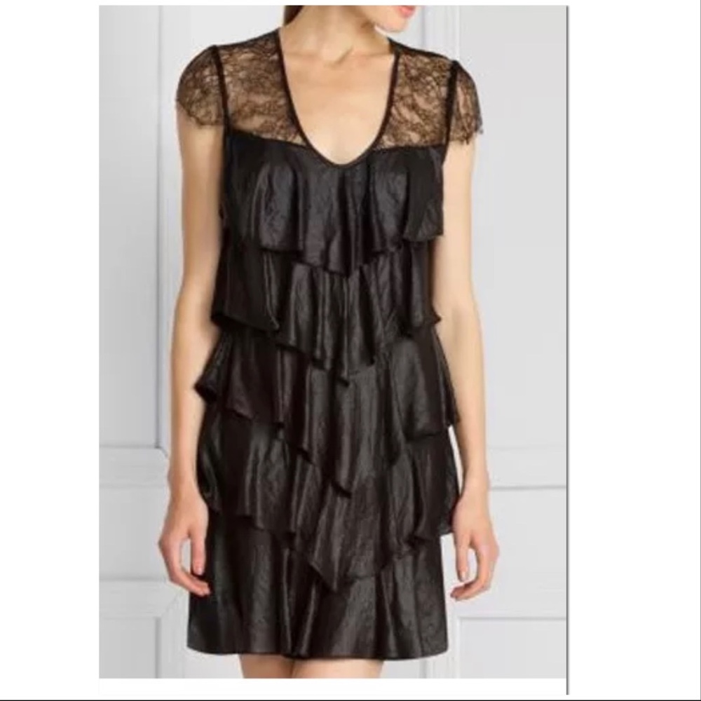 BCBGMaxAria black ruffled tiered dress size S - Picture 1 of 9